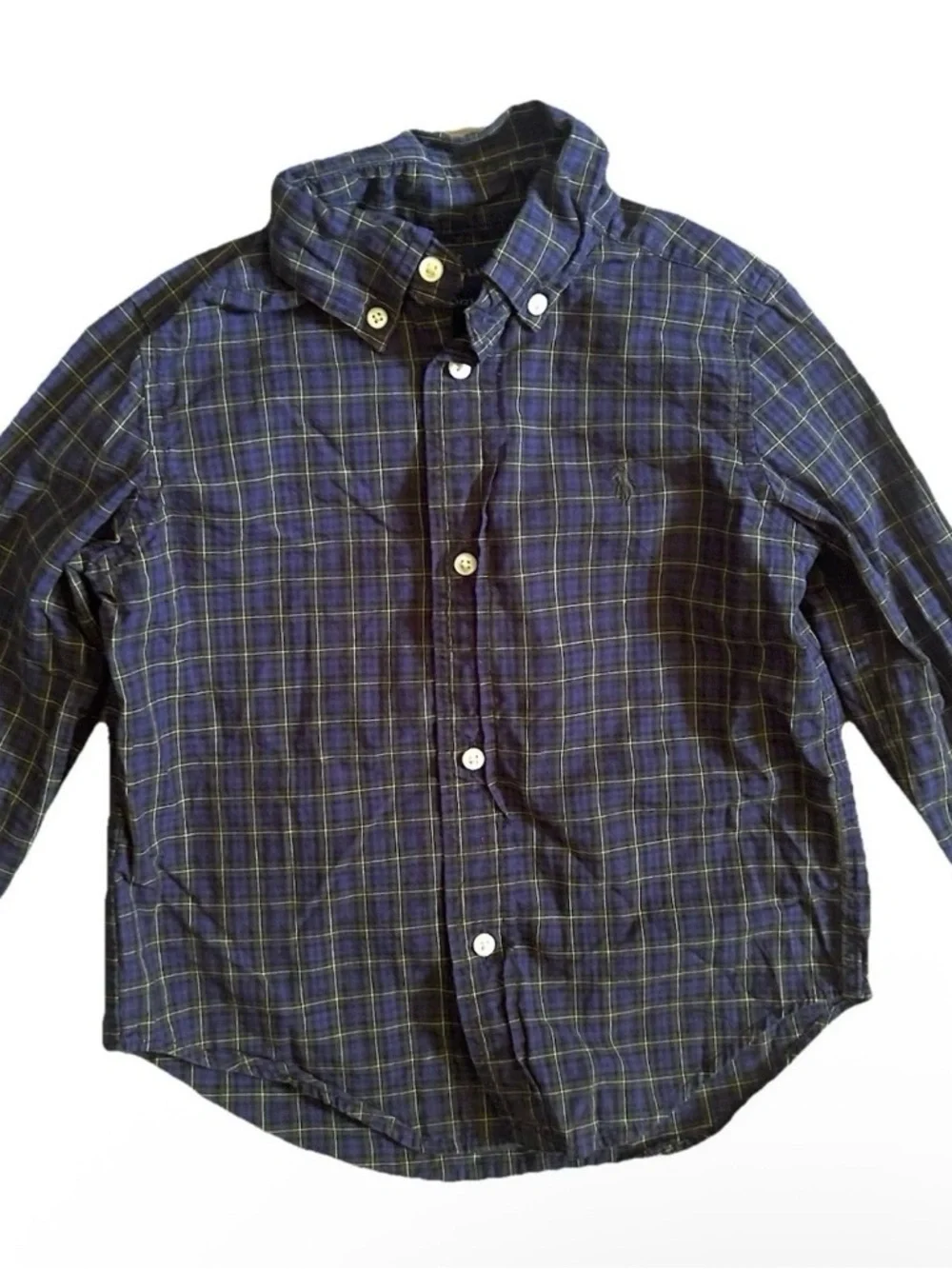 Toddler Boy Ralph Lauren Plaid Blue Green Button Down Shirt Size 2T